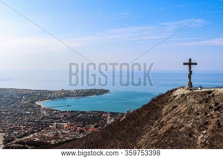 from the top of the mountains of Gelendzhik resort you can see the sea and sights, especially the new cross on the mountain. Black sea coast