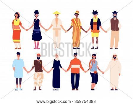 Multicultural Friendship. Ethnic People Group, Friends Holding Hand. Diversity Interracial Community