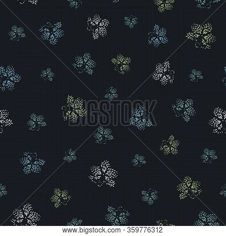 Spotted Floral Shapes On A Black Background Seamless Vector Pattern. Moody Surface Print Design. For