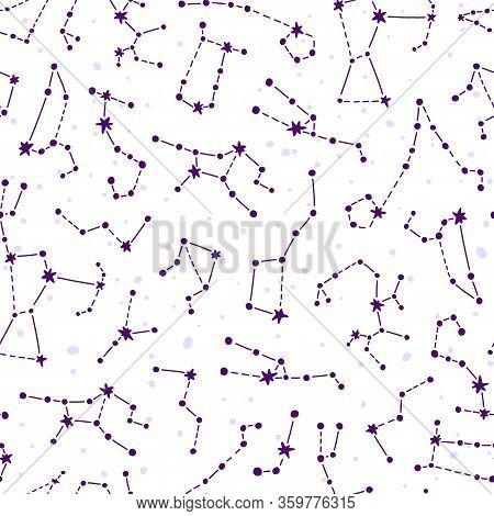 Galaxy Seamless Pattern Design. Cute Design For Kids Fabric And Wrapping Paper. Constellations On Wh