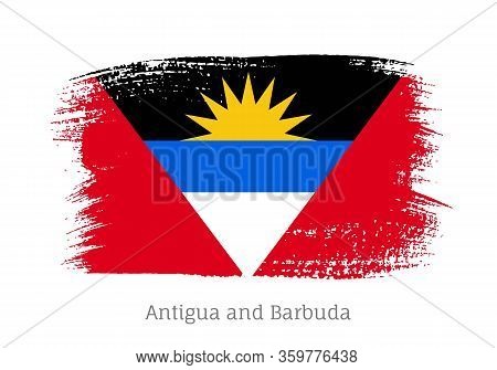 Antigua And Barbuda Islands Official Flag In Shape Of Paintbrush Stroke. National Identity Symbol Fo