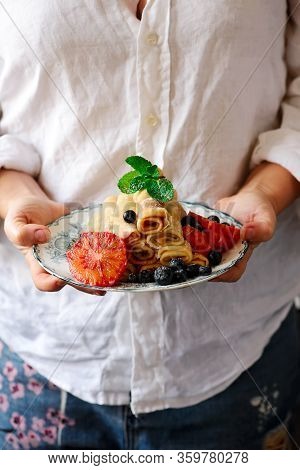 Crepes With Chocolate.. Selective Focus. Style Vintage