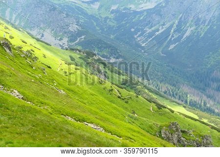 Green Alp In Tatra Mountains. Mountain Landscape From Kasprowy Wierch.