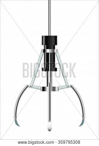 A Vector Illustration Of The Mechanical Claw Of An Arcade Grabber Game On An Isolated White Backgrou
