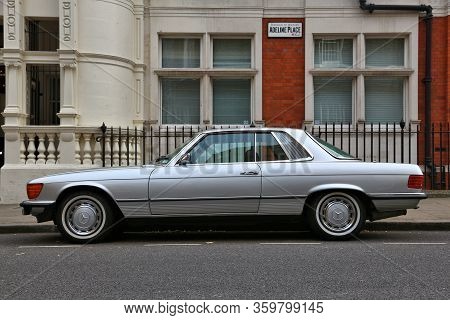 London, Uk - July 6, 2016: Classic Mercedes Sl (r107) Luxury Coupe Car Parked In London, Uk. There A