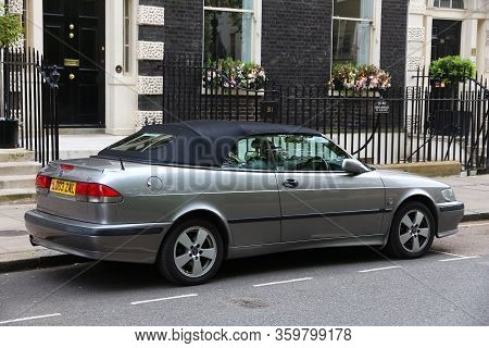 London, Uk - July 6, 2016: Silver Saab 93 Convertible Coupe Car Parked In London, Uk. There Are 2.6m