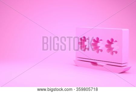 Pink Laptop With Password Notification Icon Isolated On Pink Background. Security, Personal Access, 