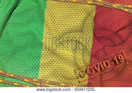 Mali Flag And Covid-19 Biohazard Symbol With Quarantine Orange Tape And Stamp. Coronavirus Or 2019-n