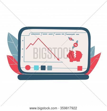 Stock Graph Crisis Cartoon Flat Vector Illustration. Stock Financial Trade Market Diagram.