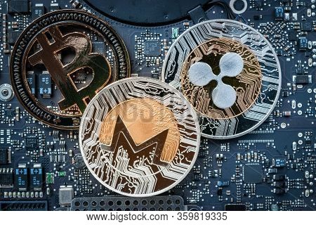 Bitcoin Cash. Gold Cryptocurrency. Cryptocash Computer Electronic Circuit Board Motherboard. Busines