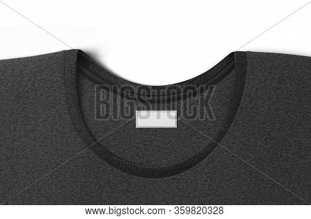 Blank Black T-shirt Collar With White Rectangular Label Mock Up, 3d Rendering. Empty Casual Tee-shir