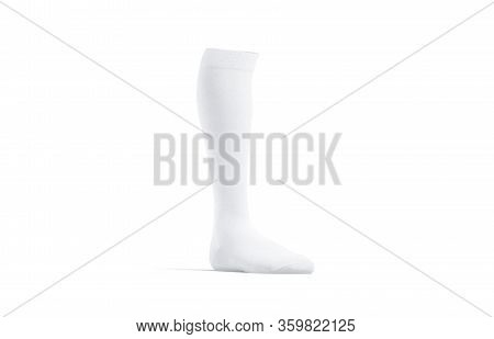 Blank White Soccer Socks Mock Up, Half-turned View, 3d Rendering. Empty Gaiter Or Kneehighs For Foot