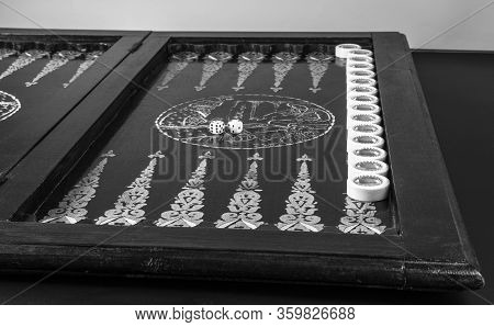 Backgammon On A Wooden Board Handmade.backgammon On A Wooden Board Handmade