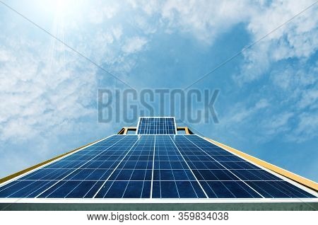 Solar Cell On Daylight For Gemerate Electric Power From Nature In Eco Technology Concept