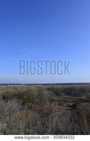 Landscape From Height On Green Steppes. Motherland Of Famous Painter Repin. Falling Leaves On The Sc