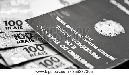 Old Work Card From Brazil, Old And Handled Document. Concept Of Unemployment And Economic Crisis.