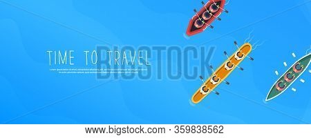 Summer Travel On Boat. Fishing Boat, Small Steamer, Modern Luxury Yachts For Sea Walks And Simple Mo