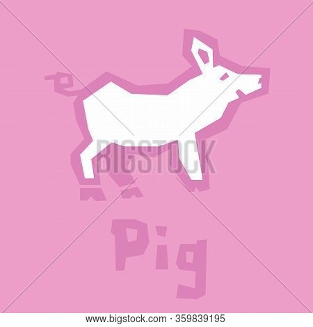 Illustration Of Cute Pretty Pig. Vector Flat Stylized Piglet Isolated On Pink Background. Baby Lovel