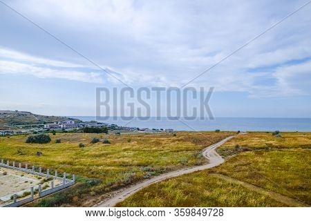 Seaside Landscape By The Sea Of Azov, The Village Of For The Motherland.