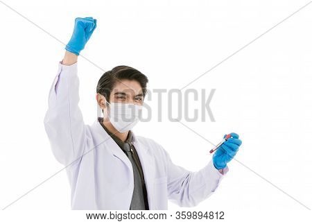 Young And Handsome Smart Asian Doctor Wearing Surgical Hygiene Protective Mask Isolated On White Bac