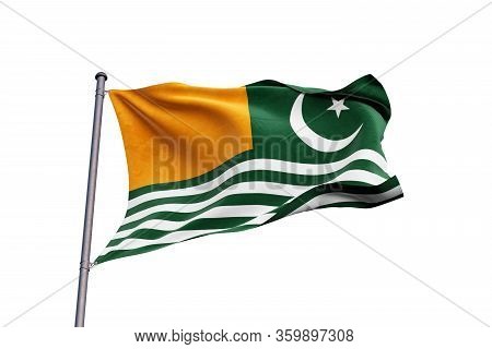Azad Kashmir Flag Waving On White Background, Close Up, Isolated - 3d Illustration