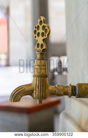 Turkish Ottoman Style Antique Ablution Tap At The Ablution Fountain Outside Of Fatih Mosque, Istanbu