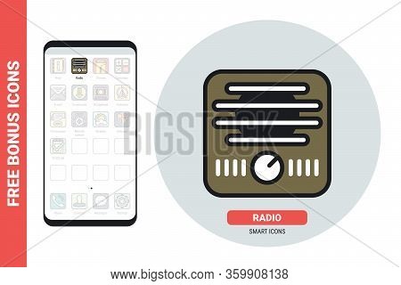 Radio Application Or Receiver Icon For Smartphone, Tablet, Laptop Or Other Smart Device With Mobile 
