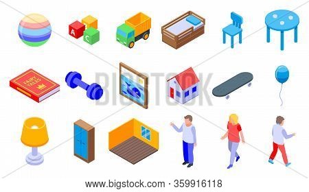 Childrens Room Icons Set. Isometric Set Of Childrens Room Vector Icons For Web Design Isolated On Wh