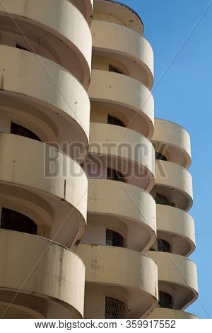 Repetition of roundish and concrete balcony colonial style in Cuba
