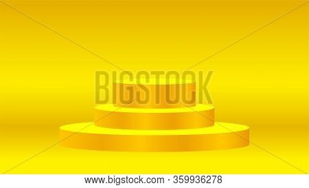 Luxury Pedestal Gold 3d On Golden Background, Gold Pedestal Circle Box For Cosmetics Product Display