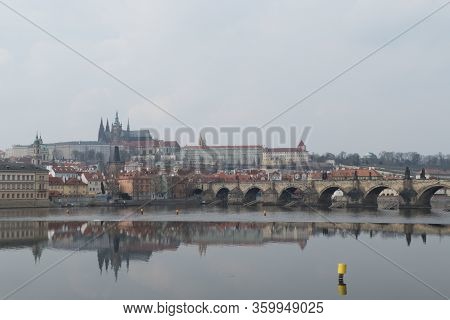 Prague Castle Panorama Over The Vltava River