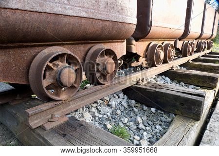 Row Of Empty Old Mine Troleys