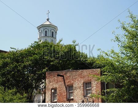 Washington Dc, Usa - June 4, 2019: Image Of The Bell Tower Of The Chapel Of St. Ignatius.