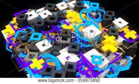 Colorful Construction Figures With Squares. Animation. Structure Of Various Toy Squares And Pluses M