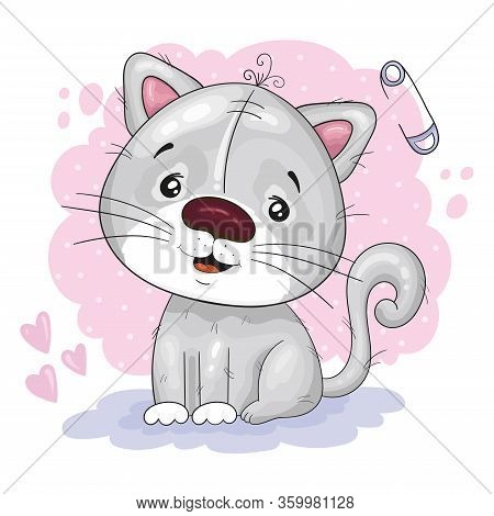 Cute Cartoon Cat. Vector Print. Good For Greeting Cards, Invitations, Decoration, Print For Baby Sho