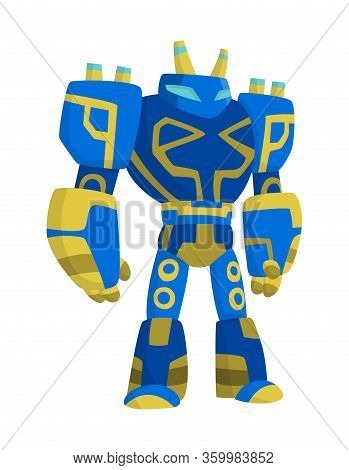 Funny Cartoon Robot. Cute Retro Robot. Robotic For Children. Friendly Android Robot Character With A
