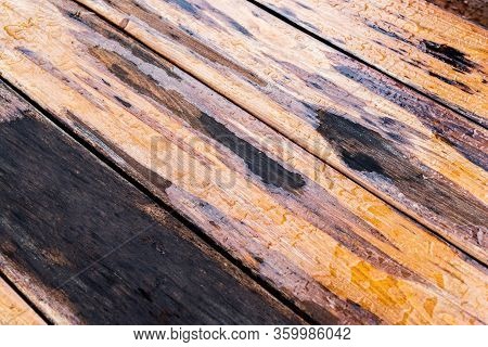 Wood Surface With Water Drops. Background With Raindrops.