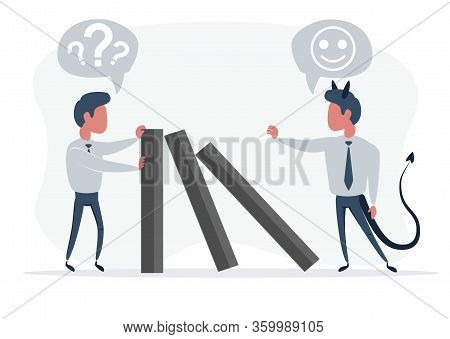 Businessman Stopping Falling Domino - Concept. Symbol Of Crisis, Risk, Management, Leadership And De