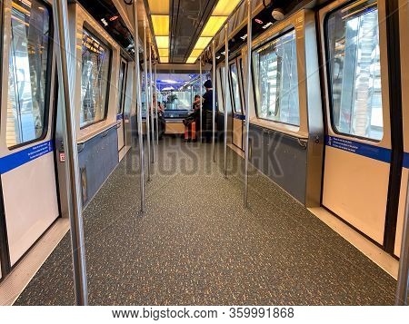 Orlando,fl/usa-3/21/20:  The Tram In The Orlando International Airport Mco Is Almost Empty Due To Pa