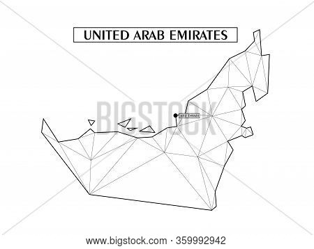 Polygonal Abstract Map Of Unated Arab Emirates With Connected Triangular Shapes Formed From Lines. C