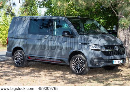 Bordeaux , Aquitaine  France - 07 25 2022 : Volkswagen T6 Limited Edition Van Bulli Grey Panel Parke