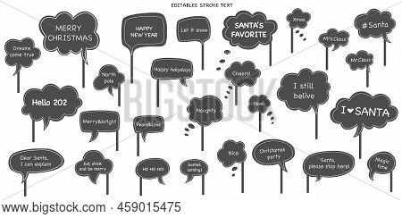 Christmas Photo Prop Speech Bubble Collection. Editable Stroke Text. Vector Stock Illustration Isola