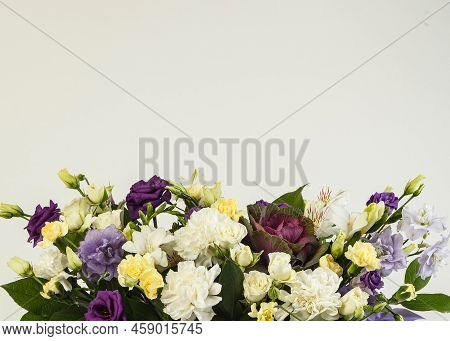 Bouqet, Flower Background, Different Roses Chrysanthemum Lisiant