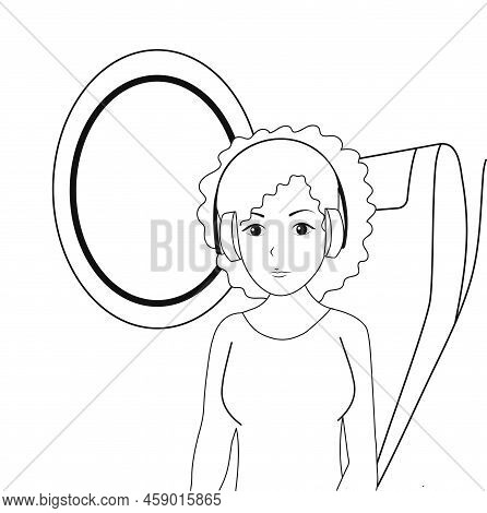 Black And White People Travel By Plane. Seats And Porthole, Joy And Relaxation. Vector Illustration.