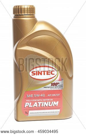 Moscow, Russia, July 31,2022: Sintec Platinum Sae 5w-40 Engine Oil.
