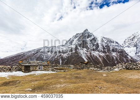 Stone Fence And Small Hut Near Pheriche Village, Nepal