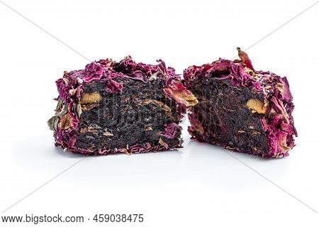 Turkish  Delight Rose Flavoured With Phistachio Covered With Rose Petal Isolated On White