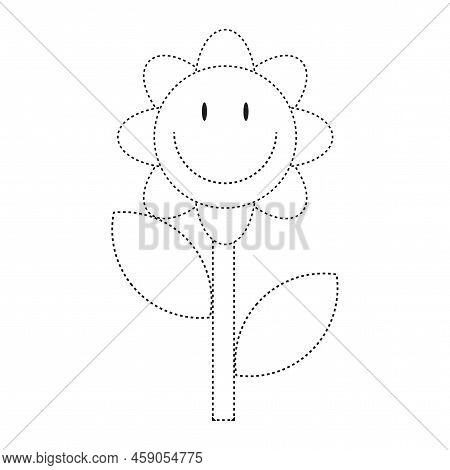 Black Flower Line. Simple Flower Line Art Design. Vector Illustration. Stock Image.