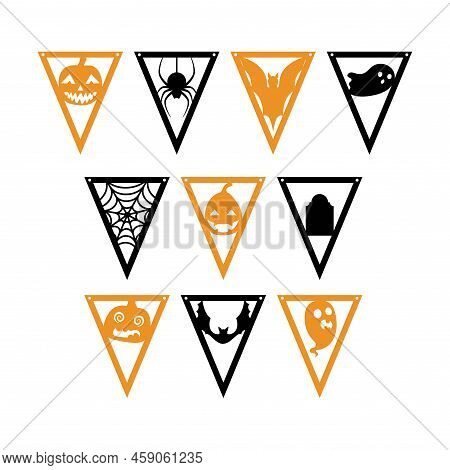 Halloween Bunting Banner. Set Flags Decoration For Party, Nursery Wall Decor. Isolated Vector Stock 