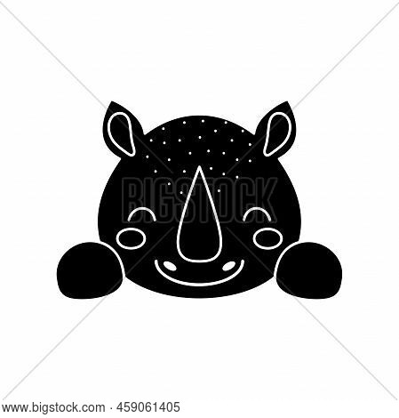 Cute Scandinavian Rhino Head. Animal Face For Kids T-shirts, Wear, Nursery Decoration, Greeting Card